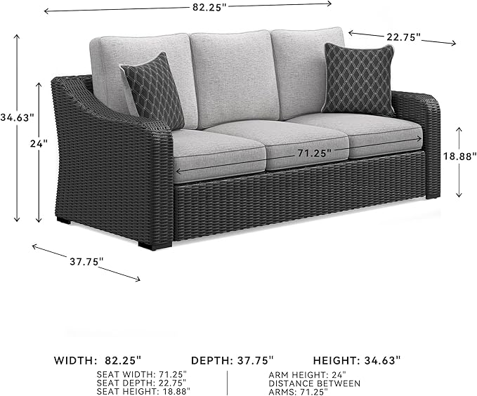 Signature Design by Ashley Beachcroft Casual Nuvella Weather Resistant Fabric Outdoor/Indoor Sofa with Cushion and 2 Toss Pillows, Black & Light Gray SignatureDesignbyAshley