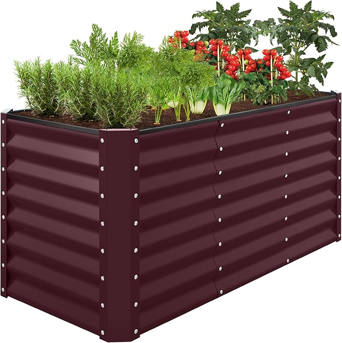 Best Choice Products 4x2x2ft Outdoor Metal Raised Garden Bed, Deep Root Box Planter for Vegetables, Flowers, Herbs, 119 Gallon Capacity, 100% Non Toxic Materials - Burgundy BestChoiceProducts