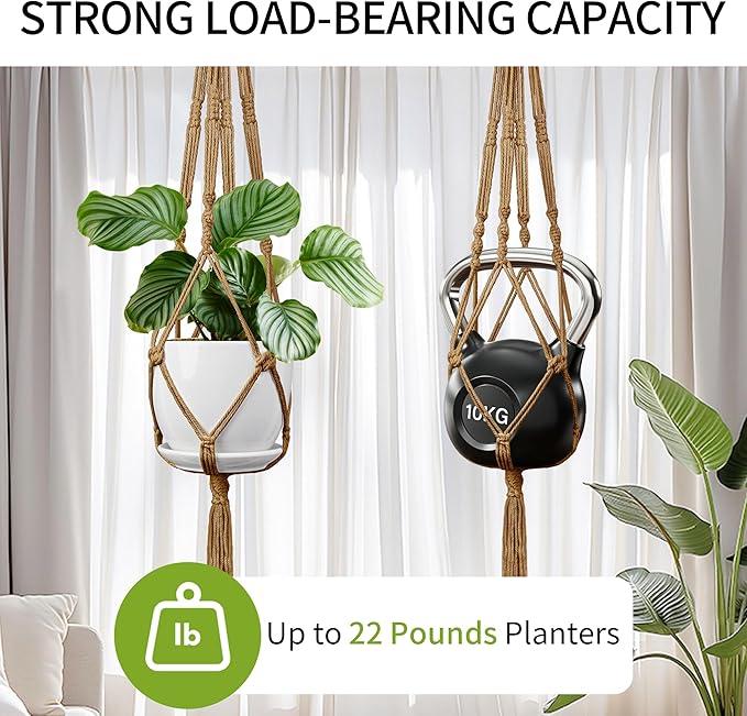 Macrame Plant Hanger - Fits 4 to 13 inches Pots for Indoor Outdoor, 34"/41"/46" 3 Sizes Set, Brown (POTS NOT Included) IDEEEPAN