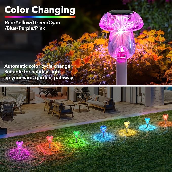 Solar Lights Outdoor, 16 Pack Mushroom Lights Outside Waterproof, Solar Powered LED Lighting for Garden, Yard, Landscape, Path, Pathway, Lawn, Walkway, Driveway, Backyard Decor (Color Changing) SolarOutdoorLights