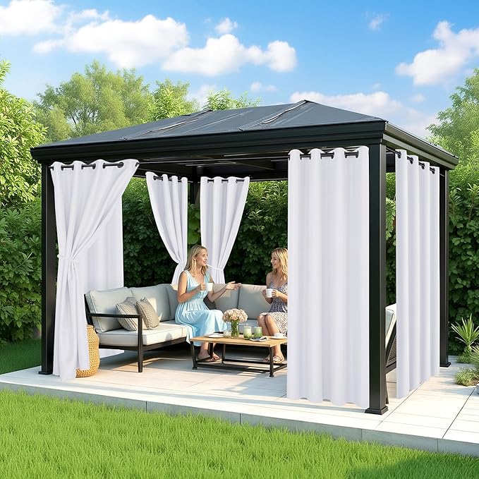 White Outdoor Curtains for Patio Waterproof - 8 Panels Privacy Weatherproof Outside Curtains with Grommets for Pergola, Gazebo, Porch, Cabana, Balcony, 54 x 95 Inch RichSets