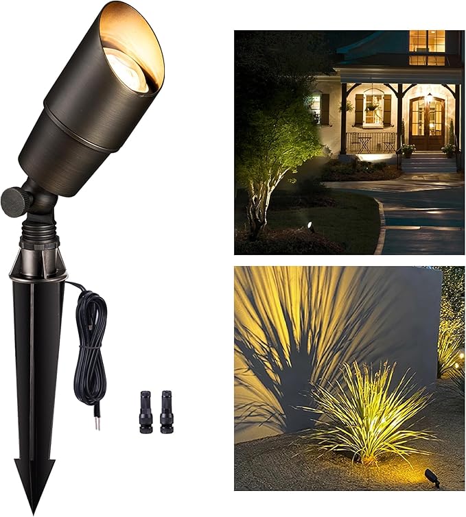 Gardenreet Landscape Spotlights Low Voltage - Brass Outdoor Uplight LED 12V, Wired Spot Lights IP65 Waterproof, Antique Bronze for Exterior Garden Yard Tree House Without MR16 Bulb Gardenreet