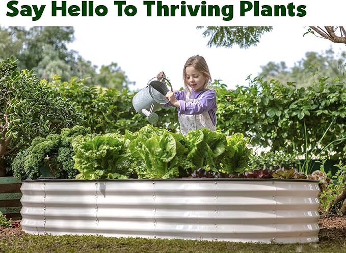 Plant & Plot Galvanized Raised Garden Beds Outdoor // 6×3×1 ft (2-Pack) Planter Raised Beds for Gardening, Vegetables, Flowers // Large Metal Garden Box // Patented Tool-Free Design (White) PlantPlot