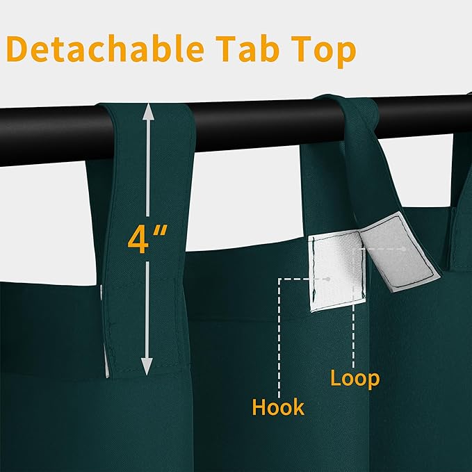 Easy-Going Outdoor Patio Curtains Detachable Tab Top Windproof Weatherproof Curtain for Cabana, Porch, Pergola and Gazebo, Tab Bottom Drape, 2 Panels, 54W x 108L inch, Teal Easy-Going