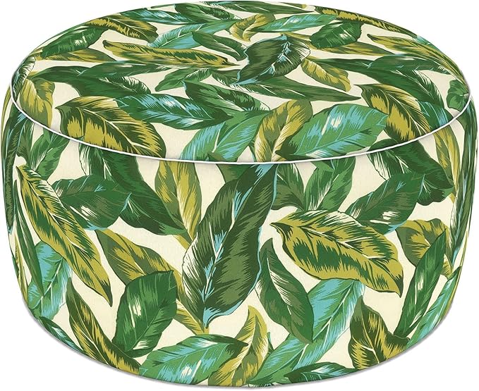 LVTXIII Indoor/Outdoor Extra Large Inflatable Ottoman Pouf D31 x H14 Inch, Round Footstool with Handle, Weather-Resistant Portable Furniture for Patio, Camping, Beach, Lush Leaf Jungle LVTXIII