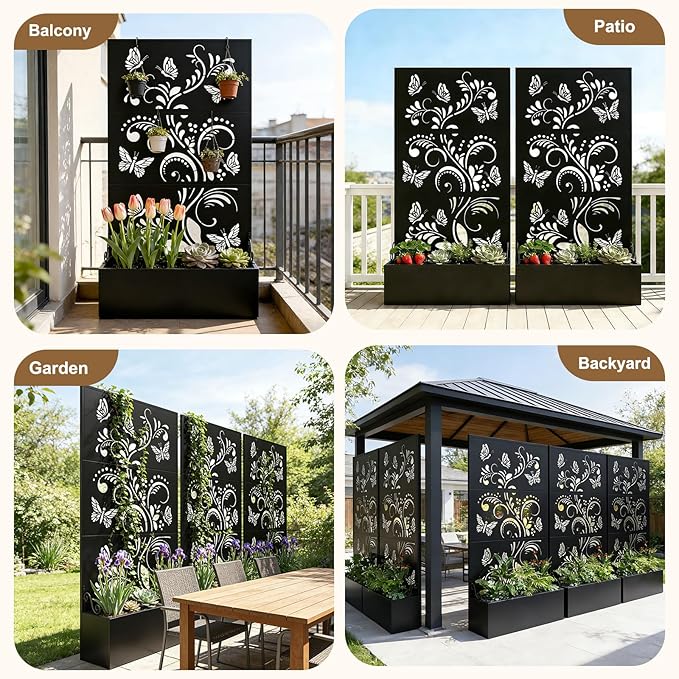Metal Raised Garden Bed with Trellis & Privacy Screen, 71"x40"x11.8" Galvanized Freestanding Planter Box for Patio Balcony, Modern Planter with Drainage for Climbing Plants, Flowers & Vegetable XOCUWU