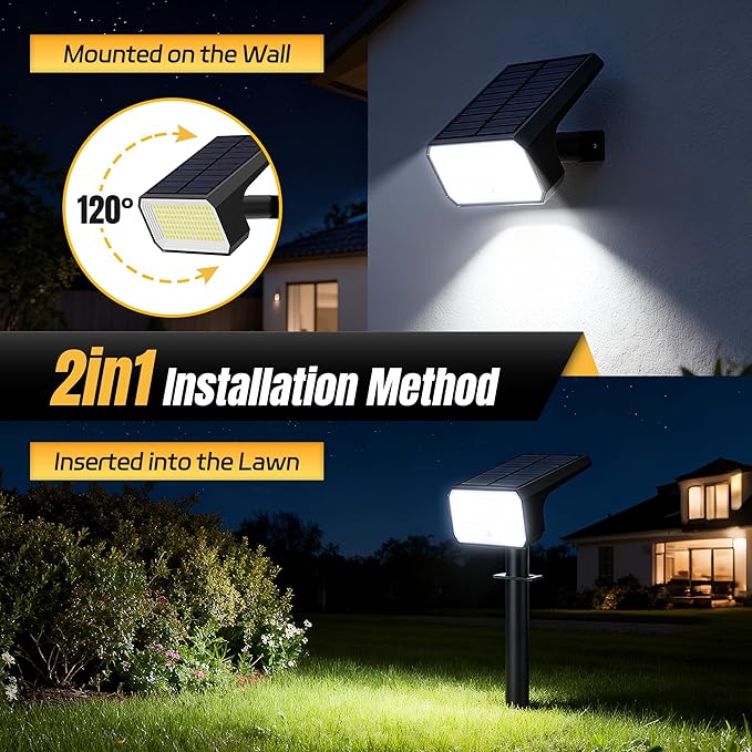 Solar Spot Lights Outdoor, [4 pack/118 LED] 4 Modes Auto On/Off Solar Landscape Spotlights, Ip67 Waterproof Solor Powered Pathway Lights for Outside Yard Garden Walkway Tree Patio (Cool White) Flaow