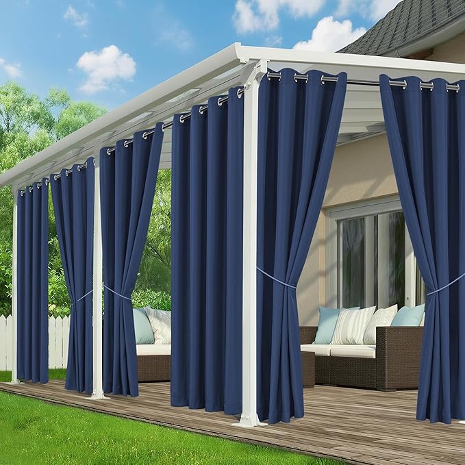 Outdoor Curtains for Patio Waterproof - 6 Panels Privacy Weatherproof Outside Curtains with Grommets for Pergola, Gazebo, Porch, Cabana, Balcony, 54 x 108 Inch, Navy RichSets