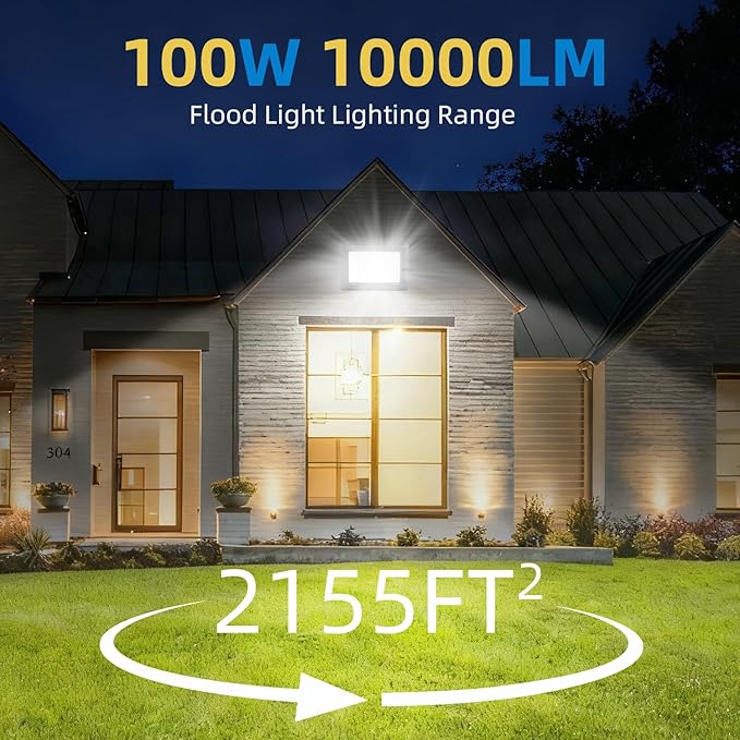 200W LED Flood Lights Outdoor, 2pack 20000lm Bright Led Work Light with Plug, 6500k Daylight White Outdoor LED Lights, IP66 Waterproof Patio Lighting GANGZHIZI