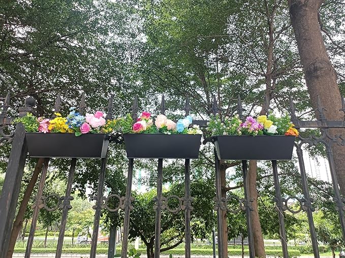 3 Pcs Large Hanging Flower Pots for Railing or Fence 16 Inch Railing Planter Box for Any Balcony Porch or Deck Countryside Style Window Planter Boxes Are Perfect to Herbs & Flowers (Black-5pcs) JFMAMJ