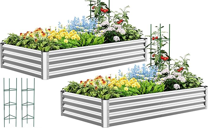 Quictent Galvanized Raised Garden Bed Metal Planter Box Bottomless for Backyard Outdoor, 4x3x1 Ft 2PCS, Silver QUICTENT