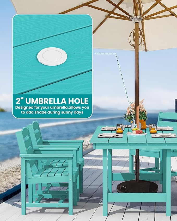 SERWALL Patio Table Set, 5-Piece Outdoor HDPE Furniture with Umbrella Hole, All Weather Dining Table and Chairs for Lawn, Garden, Poolside, Aruba SERWALL