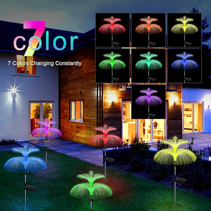 Solar Garden Lights 3 Pack New Upgraded Solar Lights Outdoor Waterproof 7 Color Changing Double Jellyfish and Star Flower Garden Decor Yard Lawn Christmas Outdoor,Gifts for Mother's Day Women Weepong