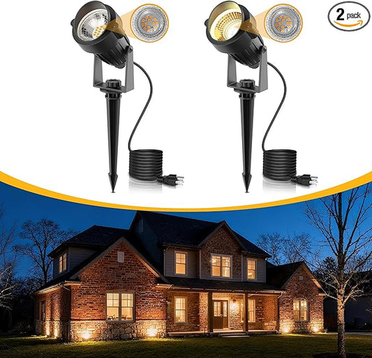 L LOHAS LED 5W Plug in Spotlight Outdoor, 3000K Warm White Landscape Lighting, IP66 Waterproof Spot Lights for Yard, Garden, House, Pathway, Plant, UL Listed (2 Pack) LLOHASLED