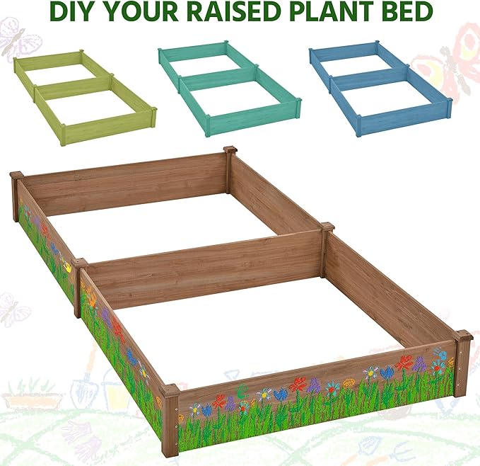 Yaheetech 8×4ft Wooden Horticulture Raised Garden Bed Divisible Elevated Planting Planter Box for Flowers/Vegetables/Herbs in Backyard/Patio Outdoor, 93 x 48 x 10in, Dark Brown Yaheetech