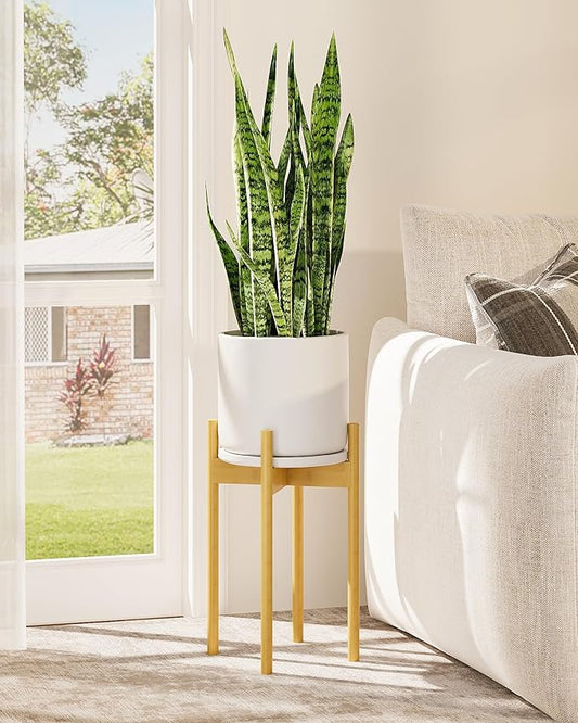 Adjustable Plant Stand Indoor, Bamboo Plant Stand Fits 8 9 10 11 12 Inches, Small Corner Planter Holder for Indoor Plants, Single Floor Plant Stands for Living Room Balcony, Natural Tall Gentingbro