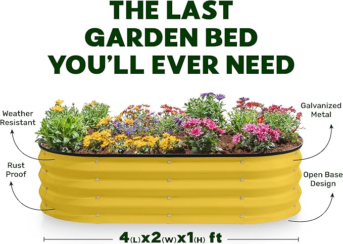 Plant & Plot Galvanized Raised Garden Beds Outdoor // 4×2×1 ft (2-Pack) Planter Raised Beds for Gardening, Vegetables, Flowers (Yellow) // Large Metal Garden Box PlantPlot