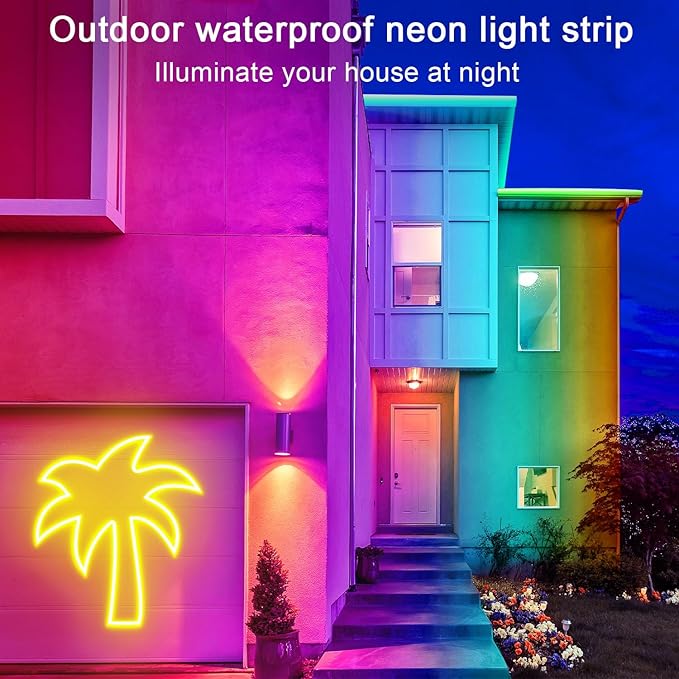 16.4FT DC24V RGB LED Neon Rope Lights with Remote/APP Control, Waterproof, Flexible, Multicolor, Modern Style for Bedroom, Room, Outdoors, Christmas Decor segrass