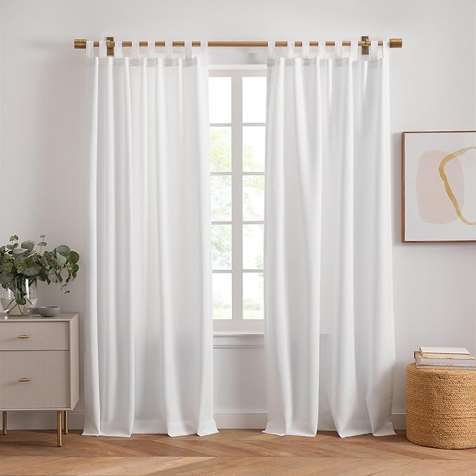 Elrene Home Fashions Matine Weatherproof Tab-Top Indoor/Outdoor Solid Color Curtain Panel for Porch, Pergola, Patio, Deck, 52”W x 95”L, White ElreneHomeFashions