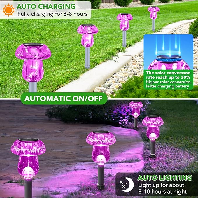 Solar Lights Outdoor, 8 Pack Mushroom Lights Outside Waterproof, Solar Powered LED Lighting for Garden, Yard, Landscape, Path, Pathway, Lawn, Walkway, Driveway, Backyard Halloween Decor (Purple) SolarOutdoorLights