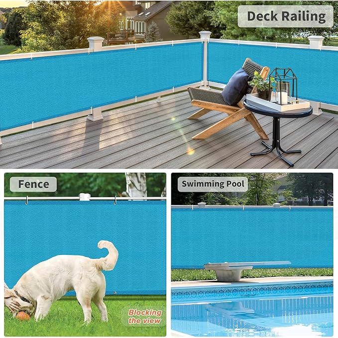 LOVE STORY 3'x10' Turquoise Blue Balcony Screen Privacy Fence Cover -Mesh Privacy Screen UV Protection Weather-Resistant 3 FT Height Shield for Deck, Patio, Backyard, Outdoor Pool, Porch, Railing LOVESTORY