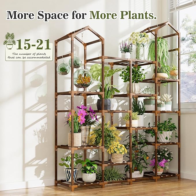 EnHomee Plant Stand Indoor Plant Stands Outdoor Tall Plant Shelf for 15-21 Pots Corner Tiered Plants Stands for Multiple Plants Wood Hanging Plants Holder for Garden Balcony Patio Window Porch EnHomee