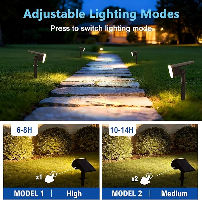 Solar Lights Outdoor Waterproof IP65, Super Bright LED with Lens, 3000K 2 Lighting Modes, Solar Powered Yard Garden Solar Spot Lights for Outside Landscape Auto On/Off -6 Pack JEJOT
