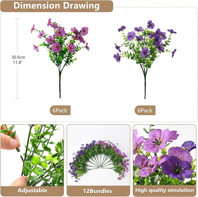 Artificial Flowers Faux Plants Outdoor Fake Flowers Spring Decor,12 Bundles Realistic Plastic Plant Colorful Daisy UV Resistant for Porch Patio Home Yard Garden Window Box Pot Planters ZFProcessArtificialFlowers