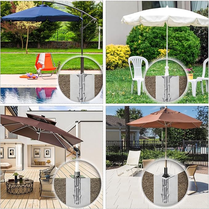 Universal In-Ground Umbrella Base, Rust-Resistant Steel Concrete Holder, Space-Saving Design for Outdoor Offset Cantilever Upright Umbrella Stand Lifeswell