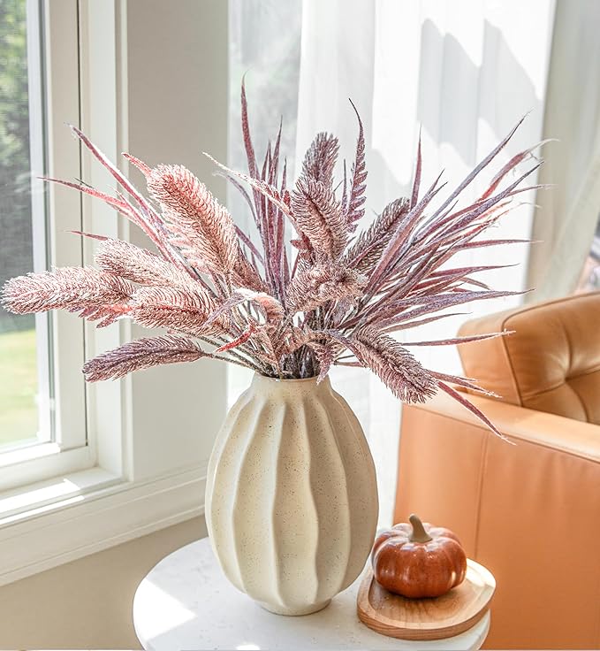 7 PCS Artificial Stems Fake Plants for Spring Summer Decor, 26 in Fake Leaves Greenery Branches Purple Silk Flowers Faux Foliage DIY Stems for Vase Home Kitchen Farmhouse Indoor Table Centerpiece Ivydale