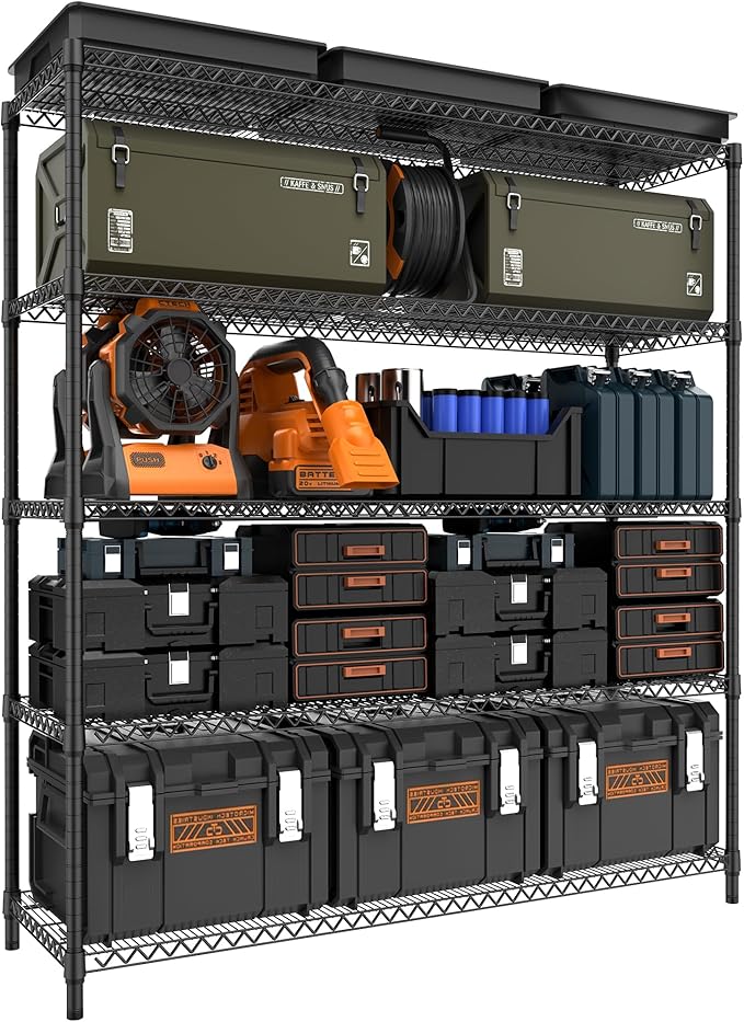 3500LBS 59" W 5 Tiers Storage Shelves, Metal Shelving Wire Metal Shelving Unit Shelves for Storage Adjustable Garage Shelving for Pantry Kitchen Garage Black 17.7" D x 59.1" W x 70.4" H MEIGAOPLASTICANDMETALHKCOLIMITED