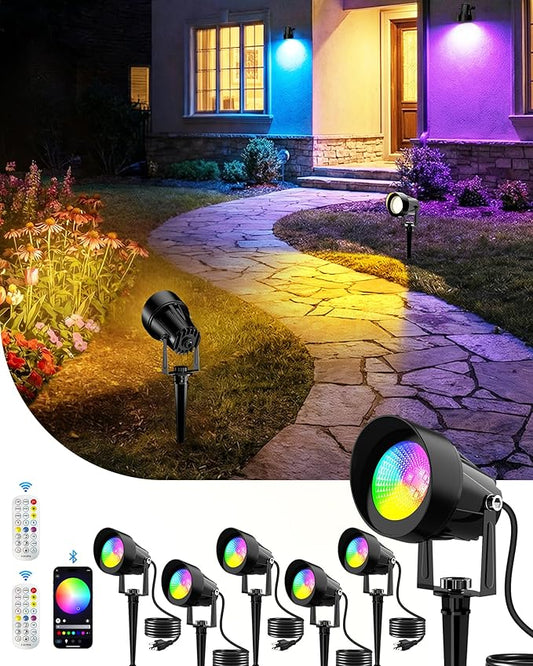 CORESLUX Christmas Smart Spot Lights Outdoor, Color Changing Warm White Landscape Lights with APP and Remote Control, Spotlight Waterproof for Garden Yard Patio Landscape, 6 Pack CORESLUX