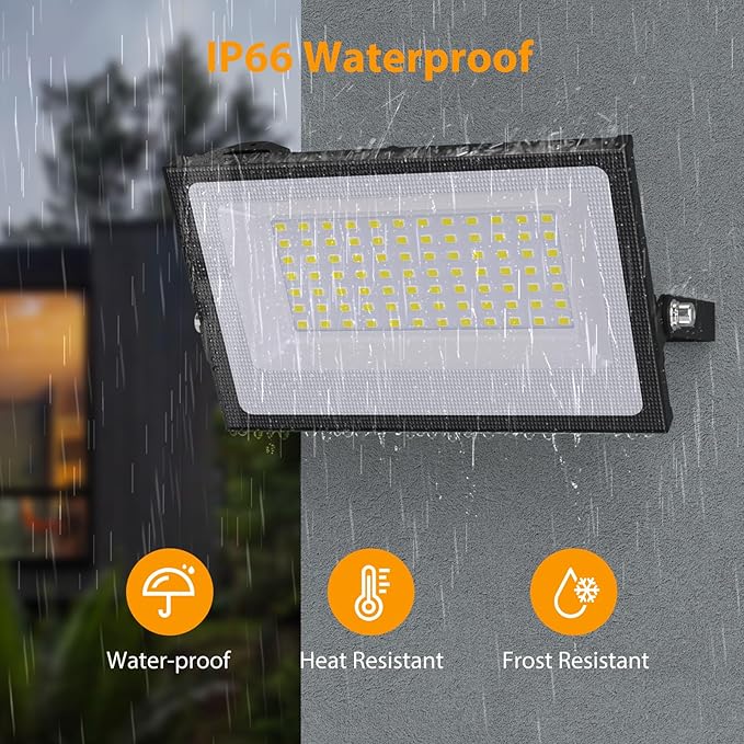 Onforu 80W Flood Lights Outdoor, 8000lm Bright LED Work Light with Plug, 6500K Daylight White LED Flood Lighting, IP66 Waterproof Security Yard Lights for Garage Stadium 4 Pack Onforu