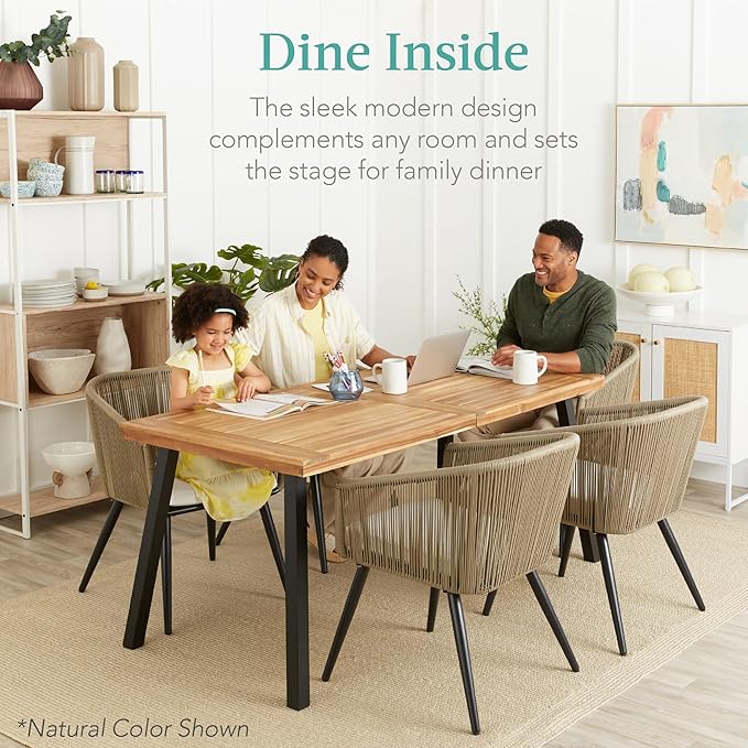 Best Choice Products 6-Person Indoor Outdoor Acacia Wood Dining Table, Picnic Table w/Powder-Coated Steel, 350 Pound Capacity Legs - Taupe BestChoiceProducts