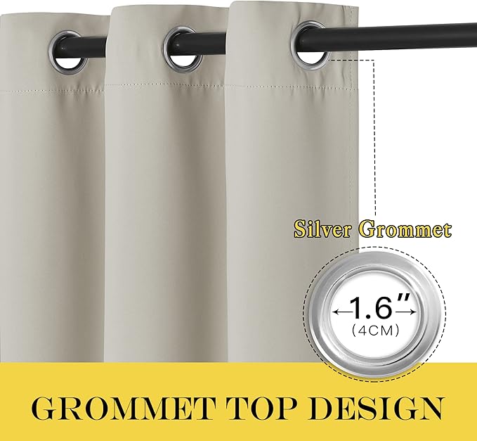 NICETOWN Blackout Natural Window Treatment for Living Room - Energy Saving Thermal Insulated Solid Grommet Sound Reducing Room Darkening Curtain for Bedroom (1 Panel, W52 x L108) NICETOWN