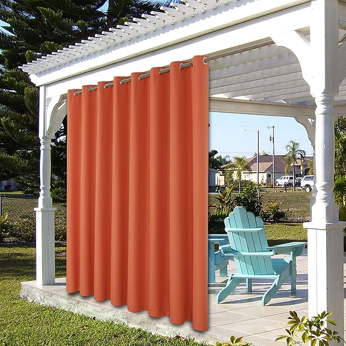 BONZER Waterproof Indoor/Outdoor Curtains for Patio Thick Privacy Wide Grommet Curtains for Bedroom, Living Room, Porch, Pergola, Cabana, 1 Panel, 110W x 95L inch, Mecca Orange Bonzer
