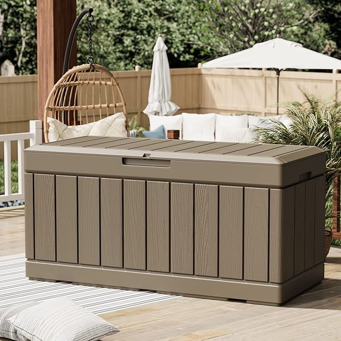 Greesum 82 Gallon Resin Deck Box All Weather Large Outdoor Storage for Patio Furniture, Toys, Garden Tools, Lockable, Light Coffee BuynowfromGreesum