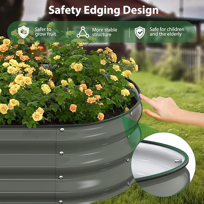 Raised Garden Bed Kit, 5x2x1 ft Galvanized Planter Box Outdoor with Safety Edging, Large Metal Raised Beds for Gardening Vegetables Flower Fruits (Volcanic Ash) Winpull