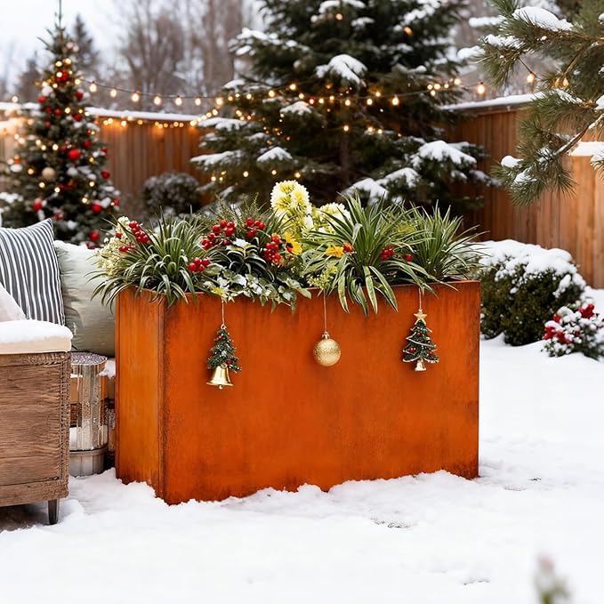 Corten Steel Outdoor Planter Box 32" x 15" x 24" for Outdoor Plants Metal Rectangle Planter Spliced Flower Box with Partitions for Outside,Indoor,Garden (Corten, 32 * 15 * 24) DISCOVERINGBEAUTY