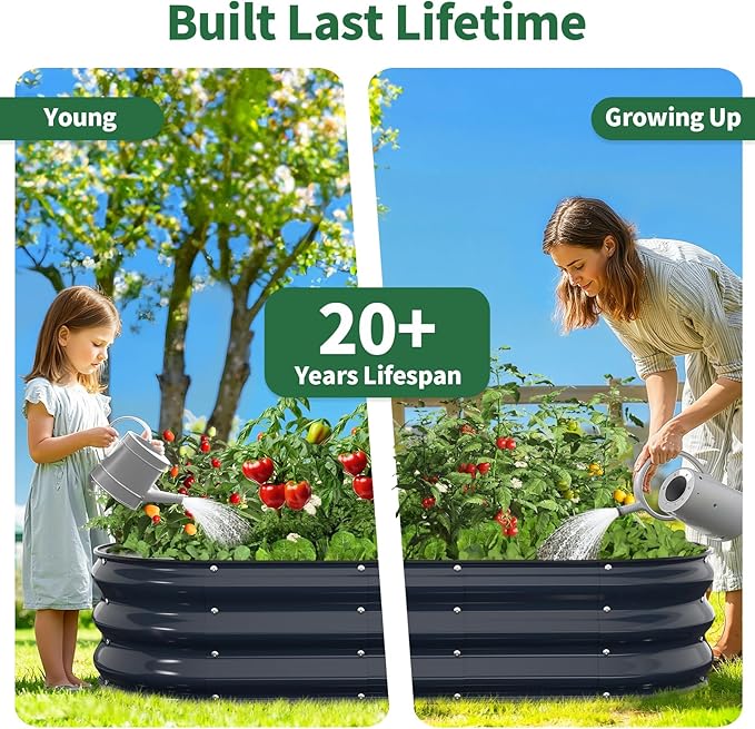 Kesfitt Raised Garden Bed, 4x2x1 FT Galvanized Steel Metal Raised Garden Bed, Oval Open-Bottom Design, 12-Inch Deep for Outdoor Vegetable & Herb Gardening, Midnight Blue Kesfitt