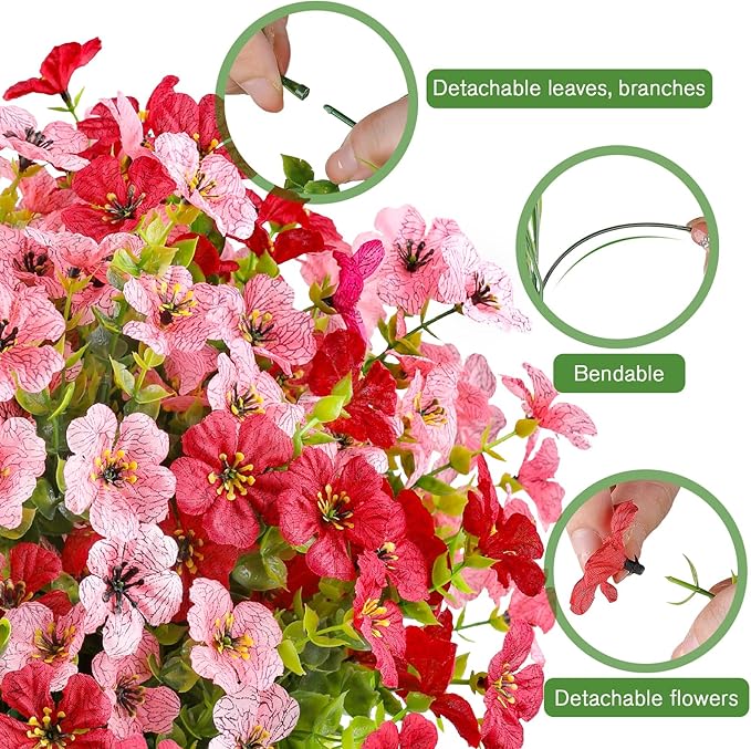 AGIRL 16 Bundles Artificial Flowers for Outdoor,No Fade Fake Plastic Flowers Faux Plants for Hanging Planters Decoration Indoor Outside Garden Porch Window Box Home Wedding AGIRL