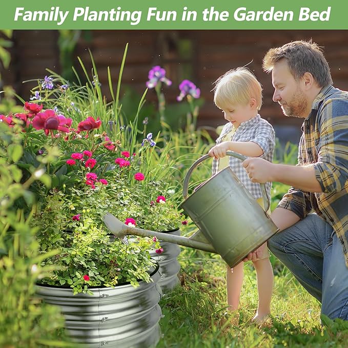 2 Pack 2x2x1ft Round Galvanized Raised Garden Bed Kits, Raised Garden Beds Metal Planter Outdoor Easy Assembly Garden Bed for Planting Vegetables, Fruits & Flowers, Sliver Liyarya