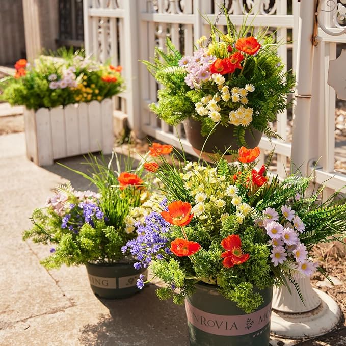 23Pcs Outdoor Artificial Boxwood UV Resistant Fake Stems Plants, Faux Plastic Greenery for Indoor Outside Hanging Plants Garden Porch Window Box Home Wedding Farmhouse Décor Clycaloor