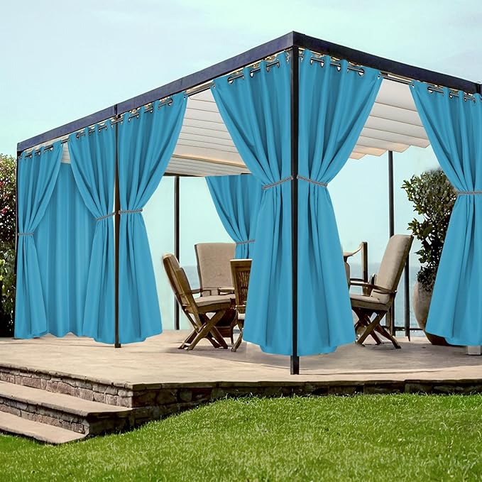 HolidayIdeas Grommet Outdoor Curtains for Patio Waterproof 8 Pcs All Weather Balcony Outside Curtains for Apartments, Gazebo, Pergolas, Porch, 54x108 Inch, Teal HolidayIdeas