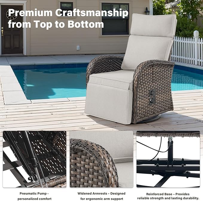 5 Piece Patio Furniture Set with Swivel Recliner Chair - Removable Outdoor Patio Couch Set, Chaise Lounge Chair Outdoor with Adjustable Backrest and Footrest and Coffee Table for Casual Gathering Belord