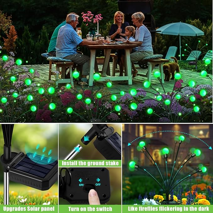 Solar Firefly Light, Christmas Lights for Outside Decorations, 4 Pack 24 LED Green Solar Garden Lights, Outdoor Waterproof Garden Decor for Yard Patio Pathway Lawn Christmas ZFNN