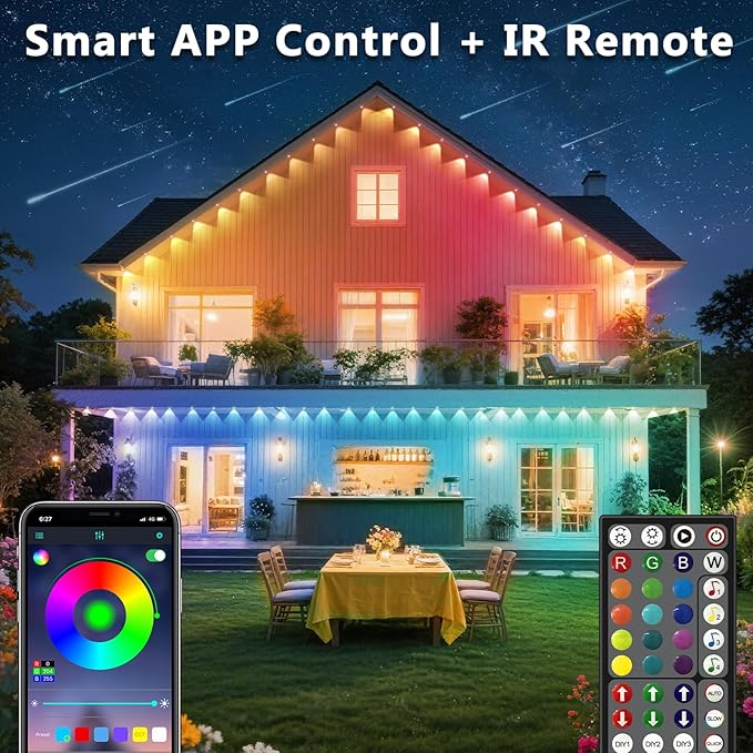 100FT Permanent Outdoor Lights for House Waterproof, IP67, Outdoor Permanent led Lights for Holidays, Daily & Pool Party Decor, Scene Modes, App/Remote Control Rootora