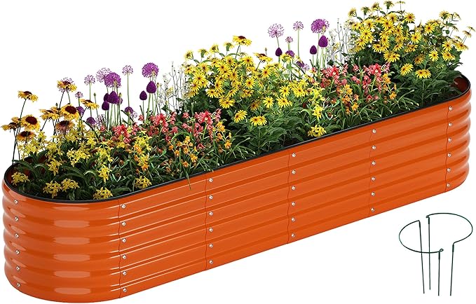 Galvanized Metal Planter Raised Garden Bed Kit for Gardening Outdoor，8x2x1ft Planter Grow Garden Box Raised Flower Bed，Long Vegetable Clearance Herb Raised Garden Beds for Gardening ZFHgarden