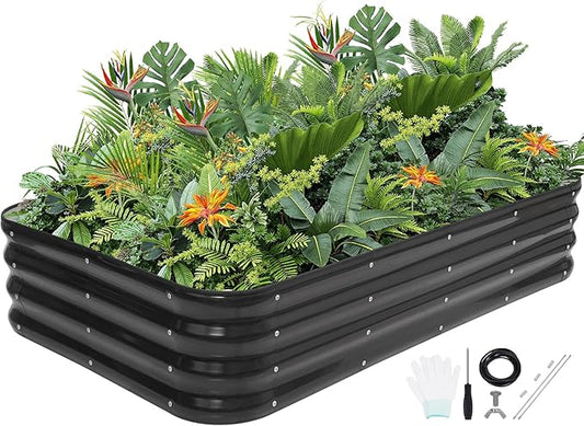G GOOD GAIN 4-in-1 Adjustable Raised Garden Bed Kit | Galvanized Planter Boxes for Vegetables, Flowers | 12" Tall, Multiple Sizes (5x3x1ft, 4x4x1ft, 6x2x1ft, 7x1x1ft) | Outdoor Metal Raised Bed, Grey GGOODGAIN