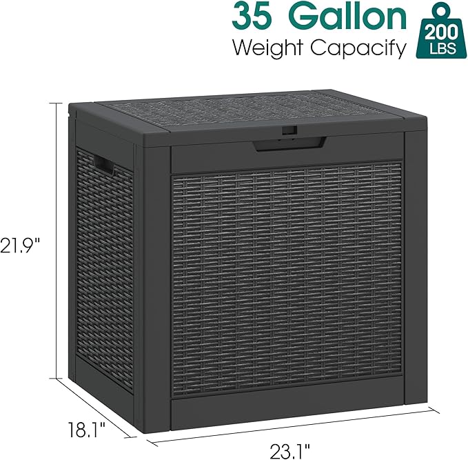 Outdoor Storage Box, Resin Deck Boxes Indoor and outdoor, Waterproof Storage Box Lockable Lid (Black, 35 Gallon) NBYSGO